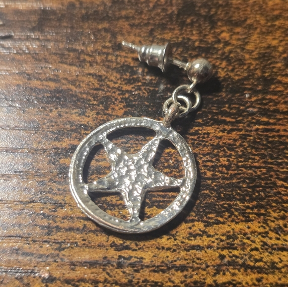 Silver Toned Star Dangle Earrings - Picture 4 of 5